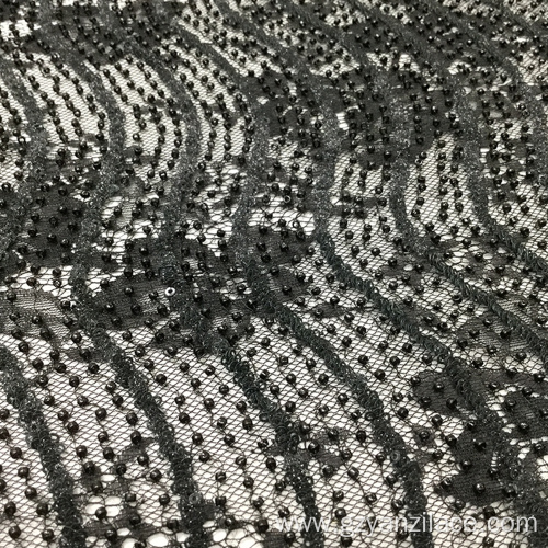 Black Floral Stripe Beaded Lace